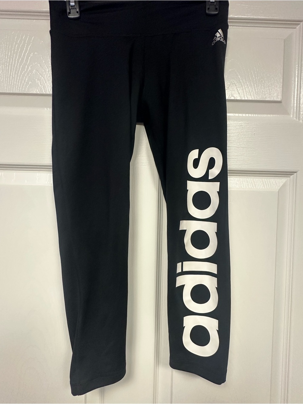adidas Black Cropped Leggings with Large White Side Logo